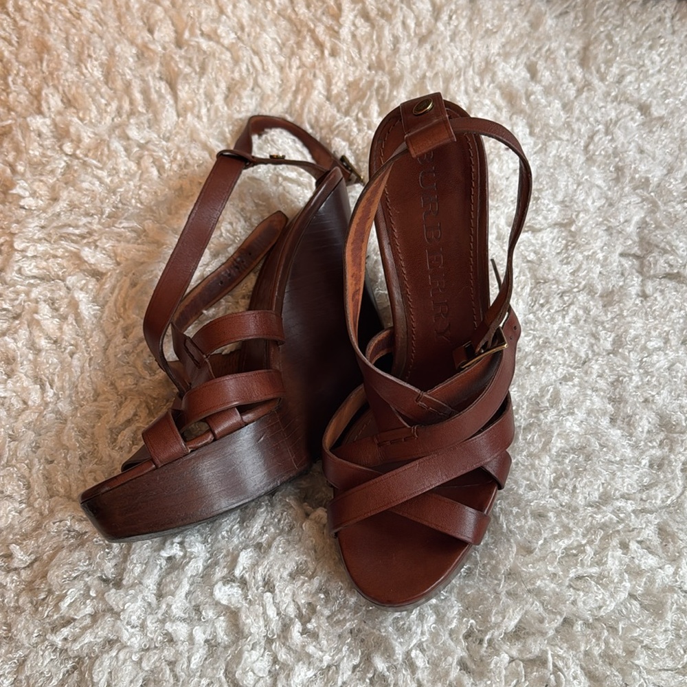 Burberry Women's Brown Leather Sandals wedges
